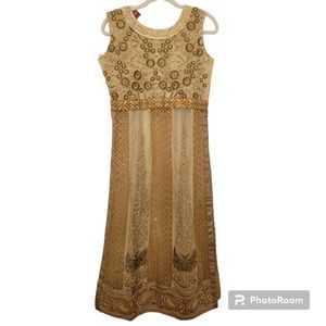 Angrakha kurta with beading and mirror work, gold tone, NWT